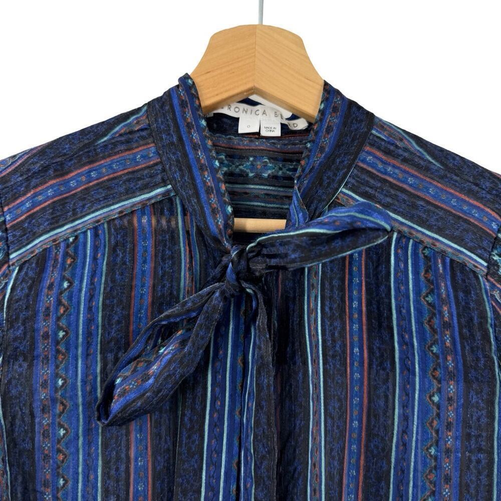 Veronica Beard Mixed Stripe Button Blouse Top Sz 0 - image 5